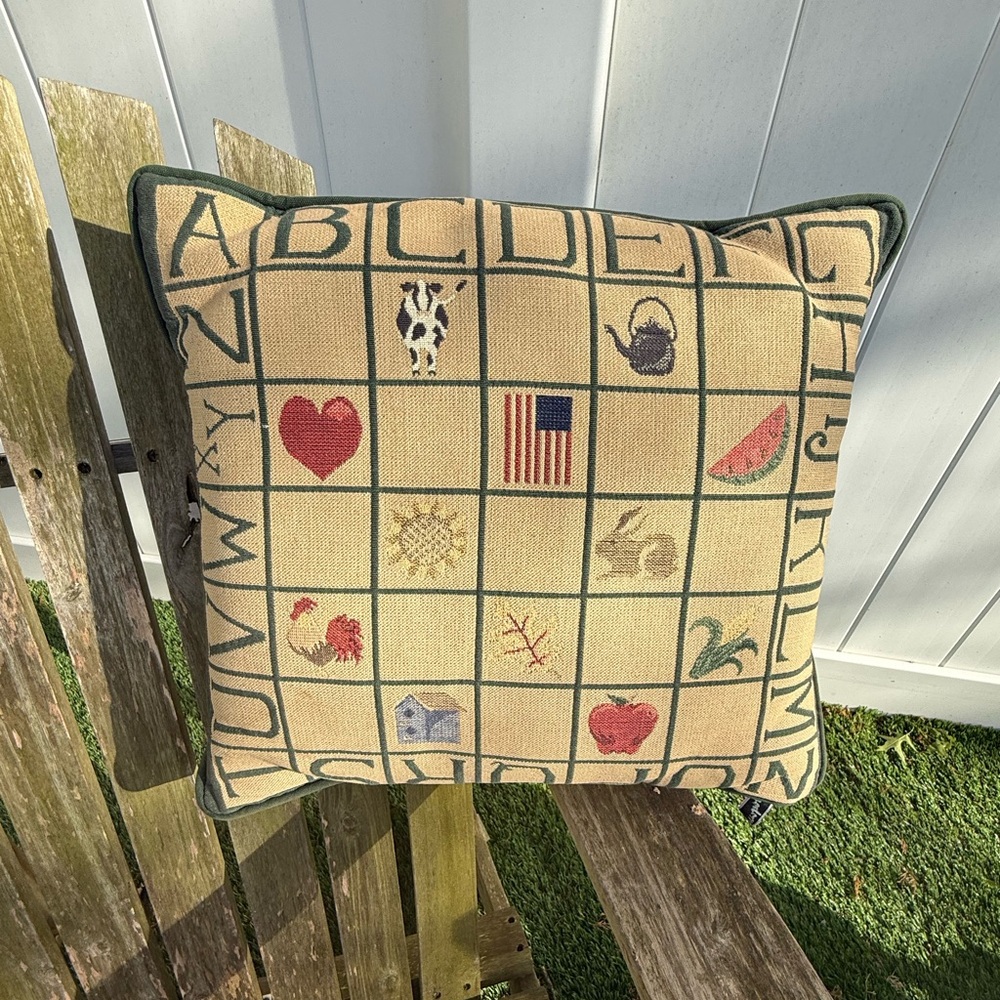 Newport Brand Pillow 16X16‎ Tapestry Alphabet Farm Country Decor Nursery